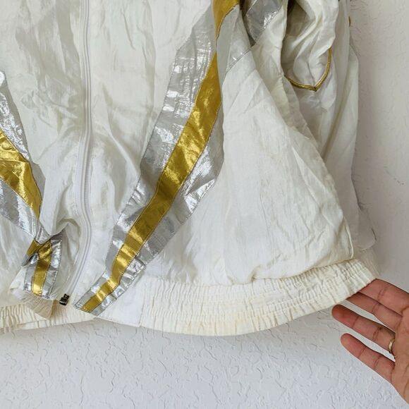 Vintage 90s Jacket Janeve Adult XL White Gold Track Full Zip Windbreaker Nylon - Picture 5 of 7